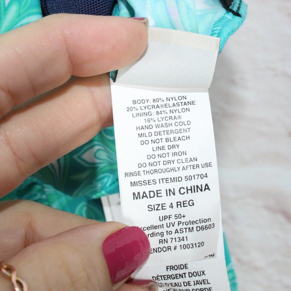 NEW LL Bean Blue Nylon Lycra Sunblocking Swimwear One-Piece Swimsuit Size 4 - Picture 9 of 11